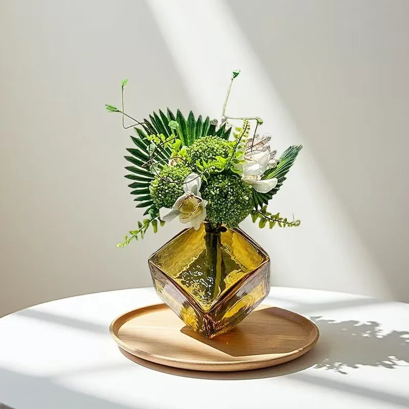 Hydroponic glass vase Home soft flower arrangement Crafts Geometric vase ornament Stained glass