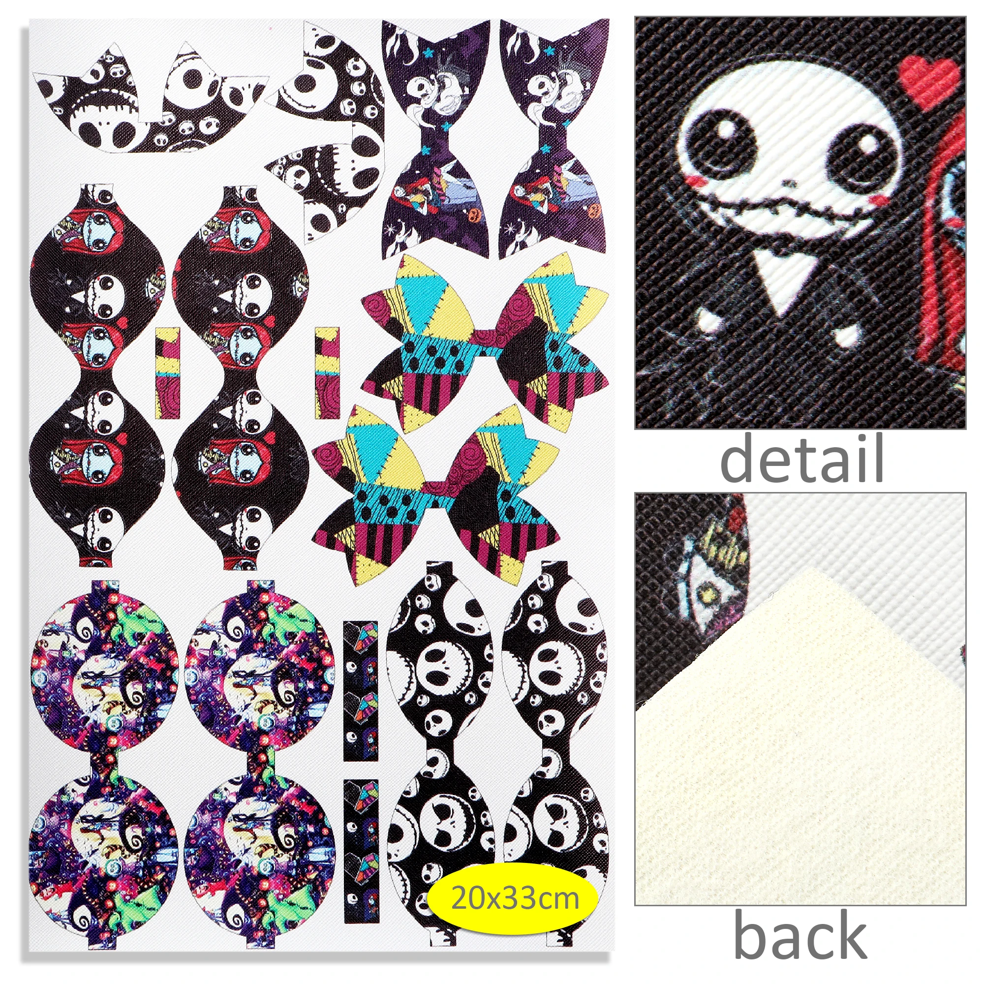 Disney a Nightmare before Christmas 20*33cm Faux Leather Sheets Synthetic Leather Fabric DIY Earrings Hair Bows Pouches