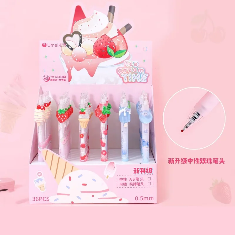 

36 шт./лот, креативные гелевые ручки с изображением клубники и вишни, милые, 0,5 мм, с черными чернилами, нейтральные ручки для письма, офисные и школьные принадлежности