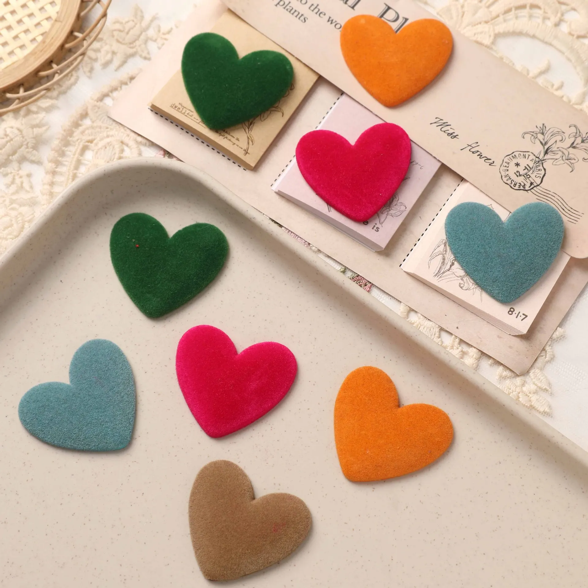 5pcs Retro Big Flocking Heart Love Resin Flatback Headgear Hair Accessories Hairpin Mobile Phone Case Material Diy Resin Charms