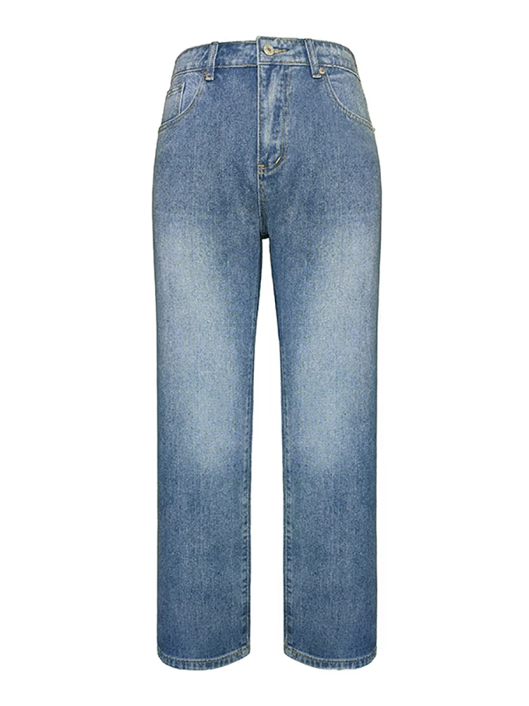Pantalones vaqueros holgados con cremallera y bolsillo para mujer, ropa de estar por casa, color azul, ropa de calle recta para vacaciones, envío