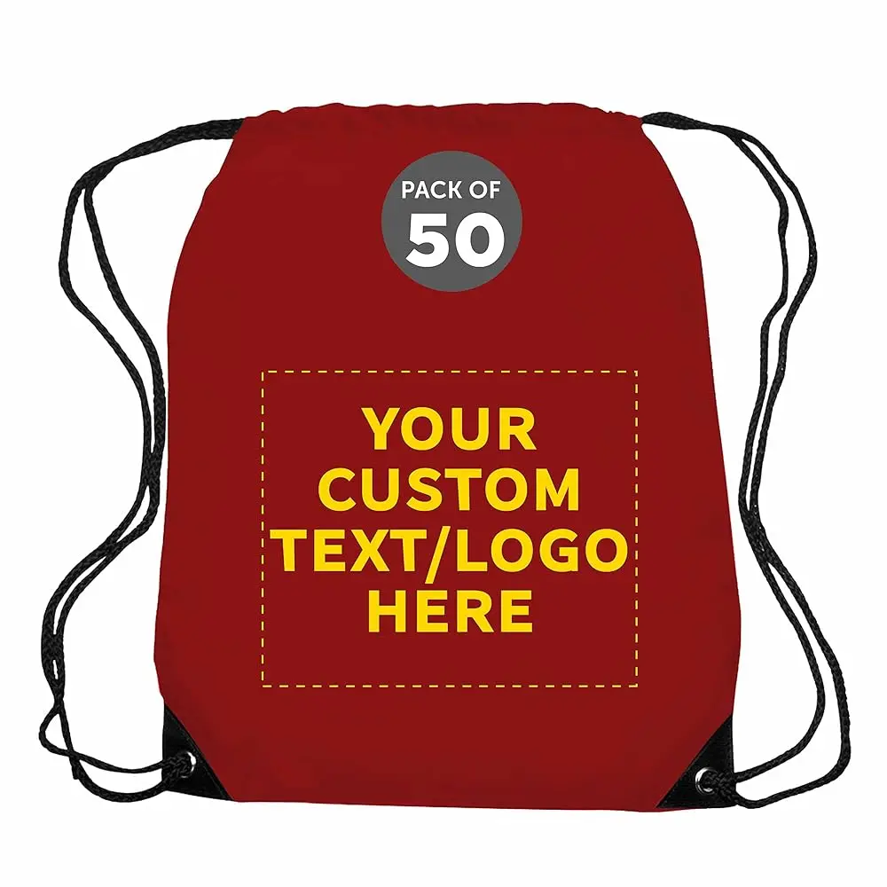 

Custom Drawstring Backpa With Bla Trim Set Of 50, Personalized Bulk Pa - Water Resistant, Perfect For Gym, Camping, Beach,
