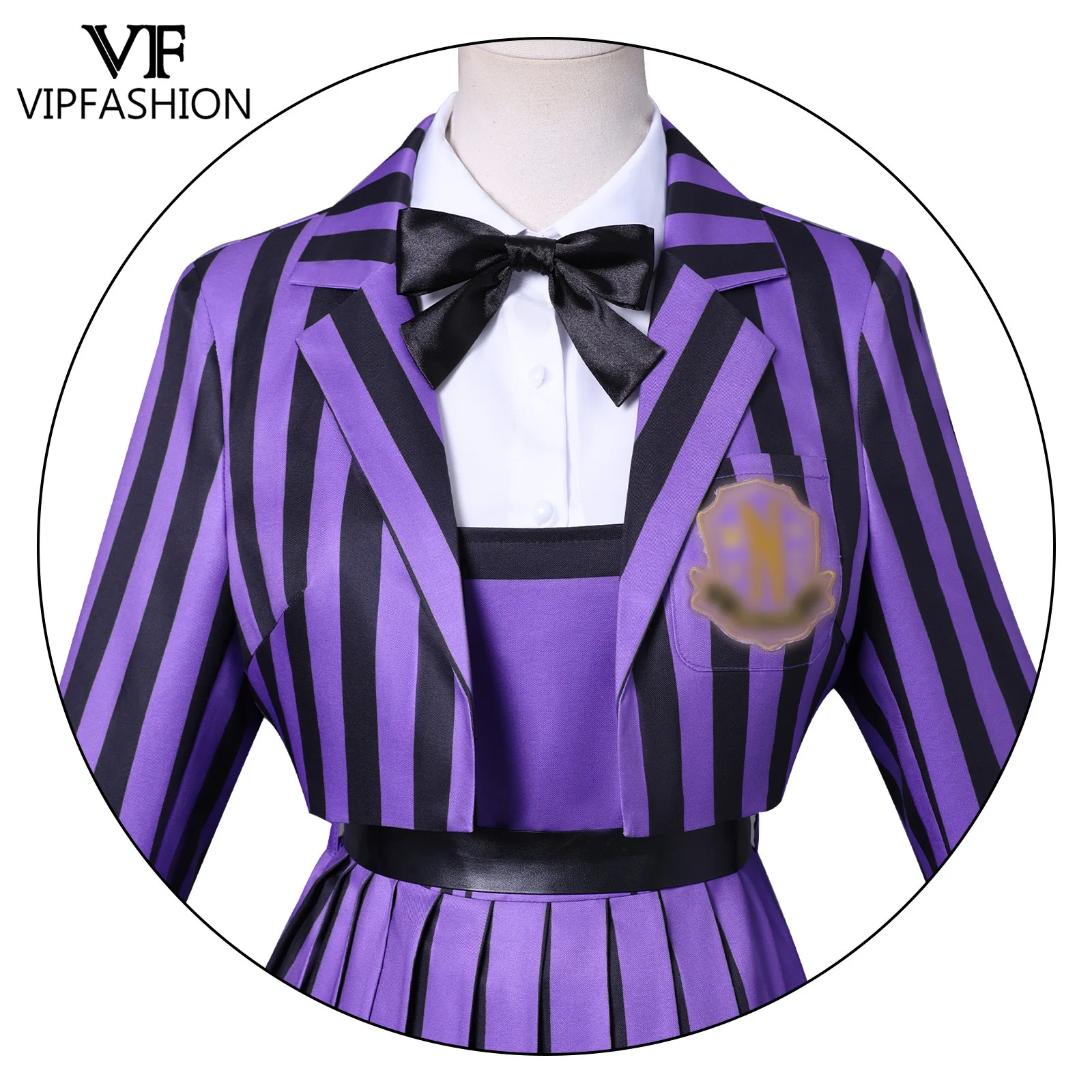 VIP FASHION Halloween الأم Daughter Enid Sinclair ‌   أزياء تنكرية للنساء سترة مخططة أرجوانية فستان مناسب للحفلات للفتيات