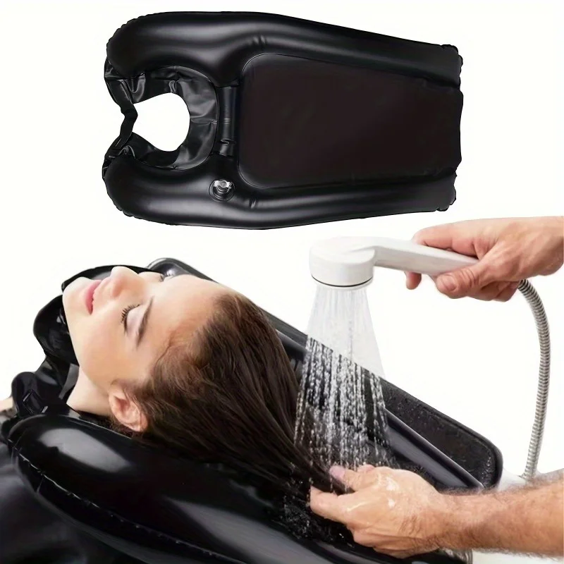 Lavabo de champú inflable para personas mayores, mujeres embarazadas y uso en silla: bandeja ligera para lavar el cabello con cómodo soporte para el cuello