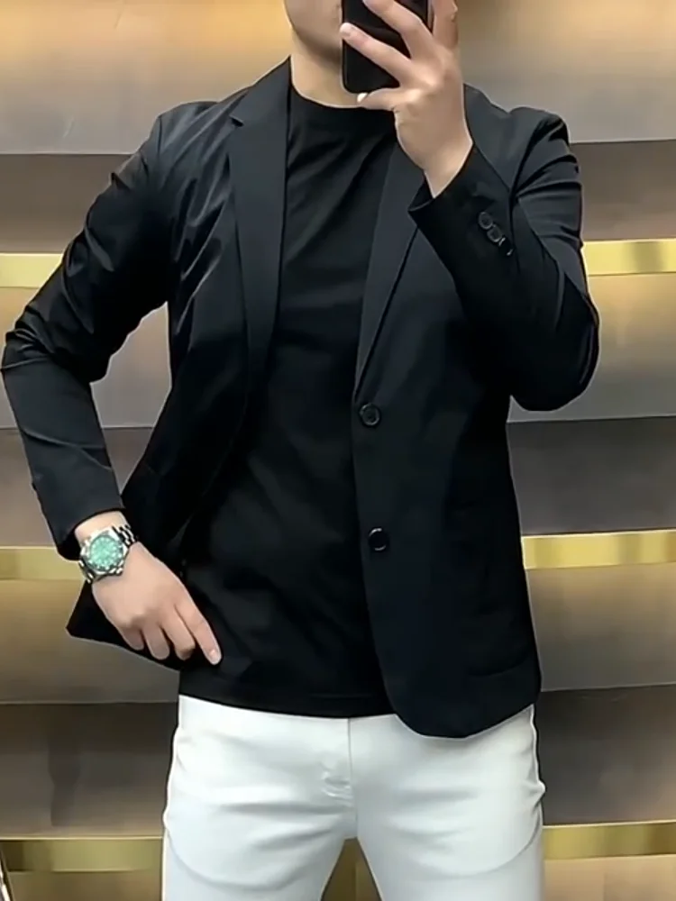 

Casual Men's Suit Jaet Spring Autumn New Sle Simple Faion Versatile Busin Suit Long Sve Flat Collar Single Button