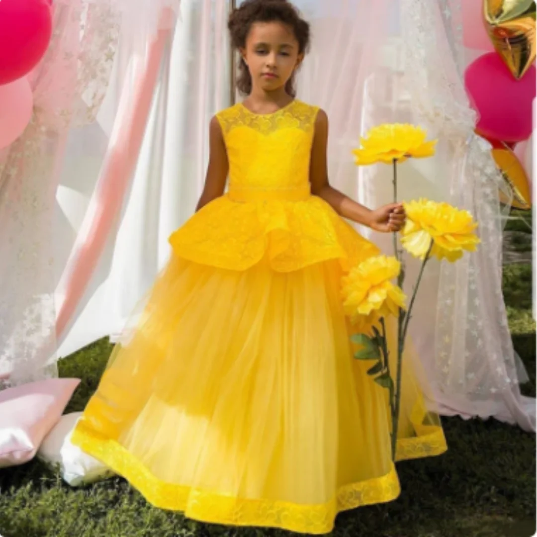 

Flower Girl Dresses Sleeveless Tulle Little Kids Satin First Communion Dresses for Birthday Evening Party Pageant Banquet Gown