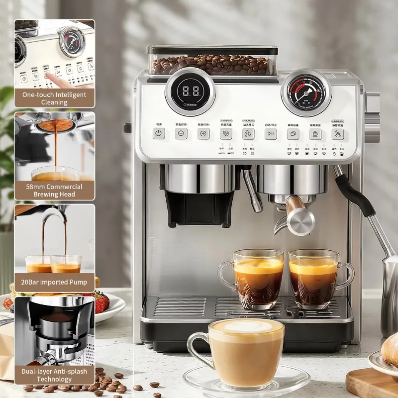 Professional Multifunctional Stainless Steel Dual Boiler 2200W Semi-Automatic Control 2 Group Commercial Espresso Coffee Machine