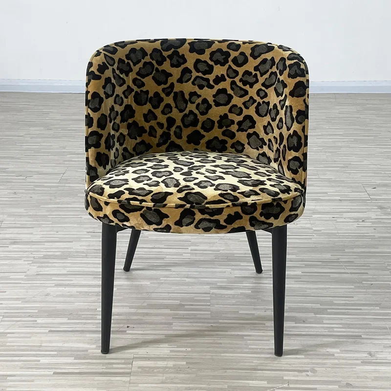 Fashion leopard print, fabric soft bag dining chair, hotel cafe leisure negotiation chair, metal foot back chair, book chair