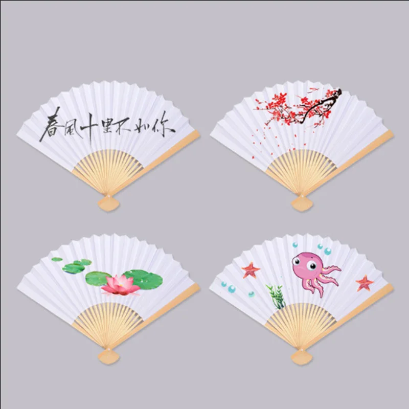 10/20/30pcs White Foldable Paper Fan Chinese Bamboo Fan Wedding Gifts For Guest Birthday Party Portable Decoration Kids Painting