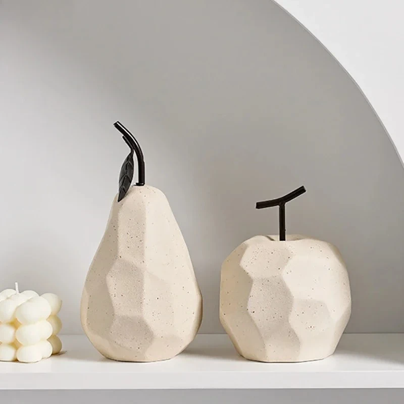 Geometric Surface Apple Pear Statue Ceramic Crafts Ornament Desk Decoration Fruit Ornament Creative