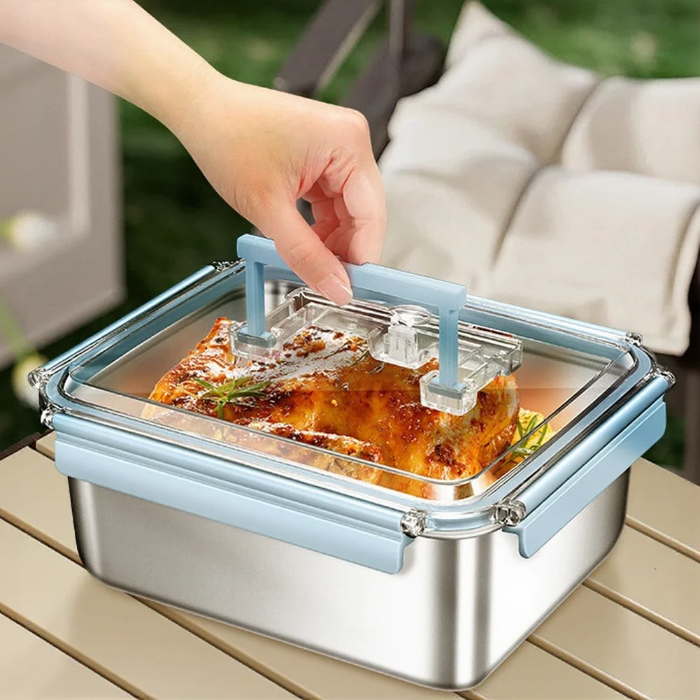 Stainless Steel Thick Food Storage Container Blue 250ML 600ML 1000ML with Locking Lid for Fridge Kitchen and Portable Use