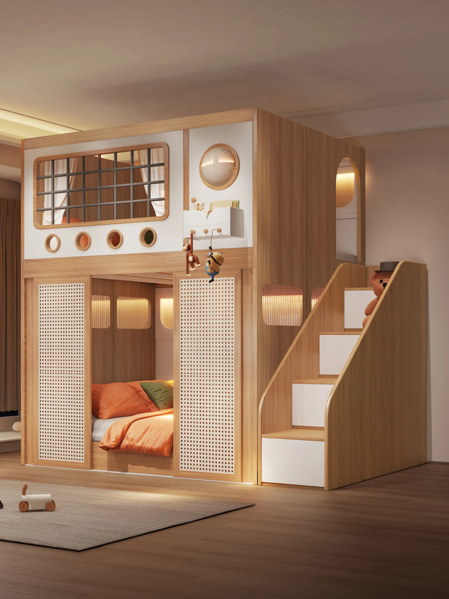 سرير أطفال مع قسم سرير بطابقين