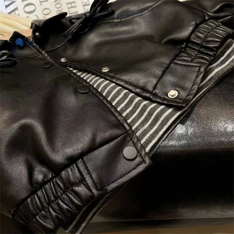 Bebê menina couro do plutônio turn down collar outerwear outono inverno moda quente arco bolso jaqueta coreano crianças casaco casual