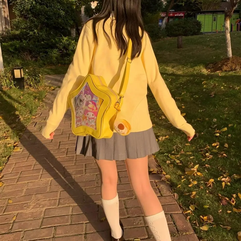 

Star Shape Ita Bag Pins Display Crossbody Bag PU Leather Backpack Y2k Aesthetic Cute Handbag