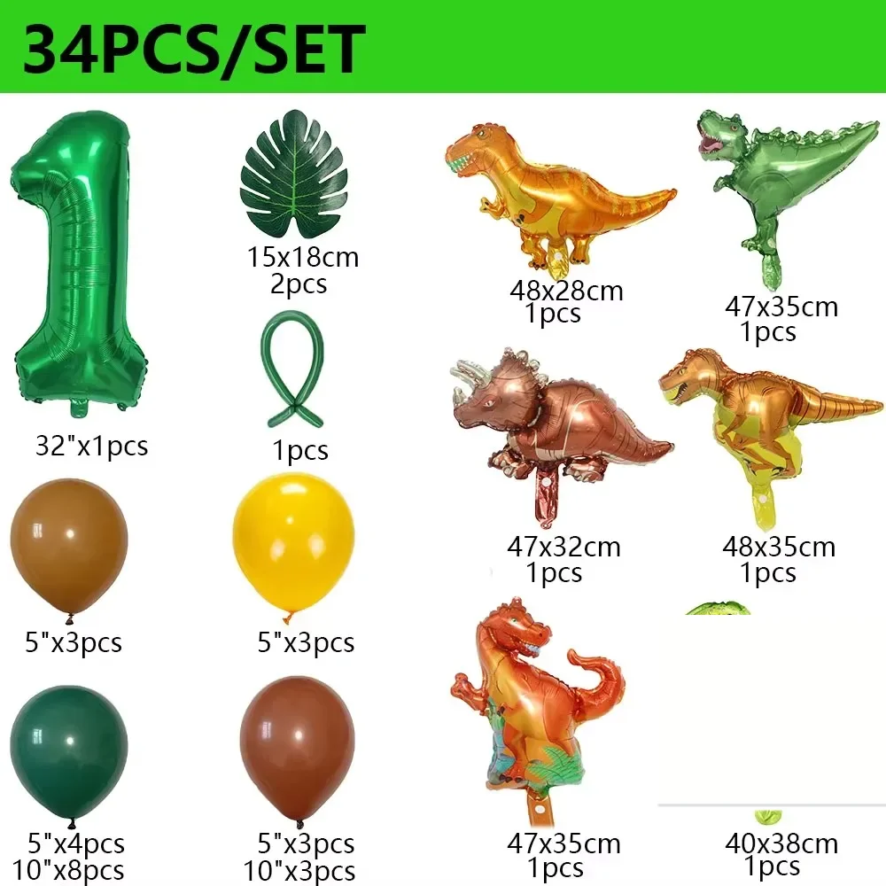 32 英寸 Number Dinosaur Birthday Party Dino Balloons Palm Leaf Set First Bthday Boy Party Kids Baby Shower Jungle Safari Deco view 3