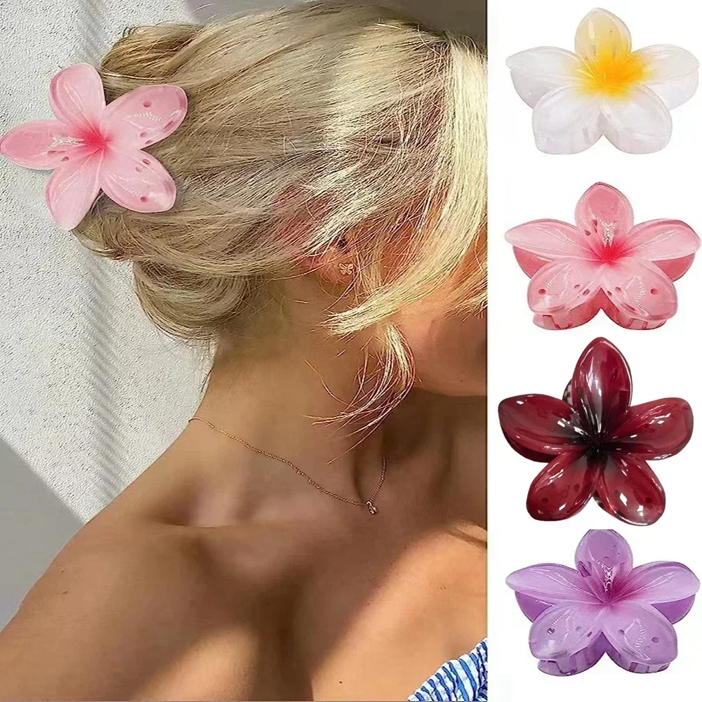 LATS Red Flower Hair Clips for Women Trendy Sweet Hair Claws Crab Clamp Barrettes Mujer Hawaiian Headwear Girls Hair Accessories