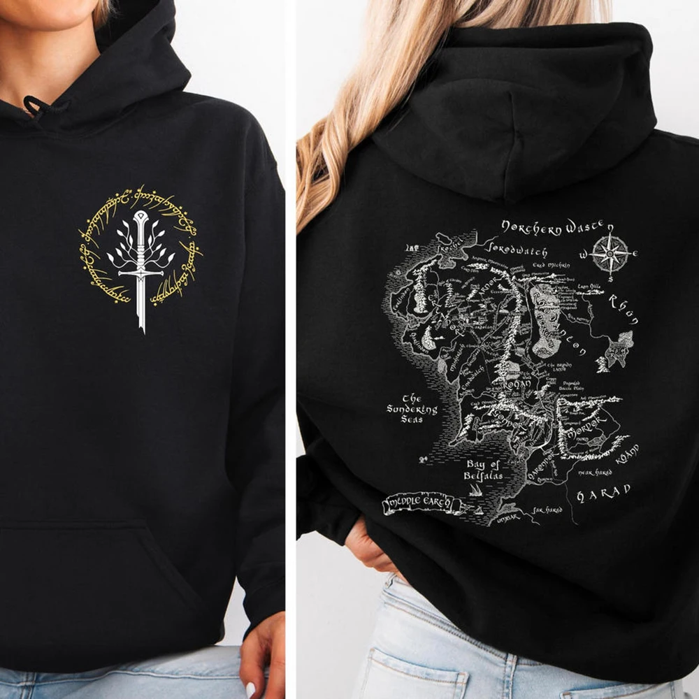 Middle Earth Map Hoodie Second Breakfast Club LOTR Sweater Middle-Earth Fan Apparel Tolkien The Shire Shirt LOTR Movie Hoodies