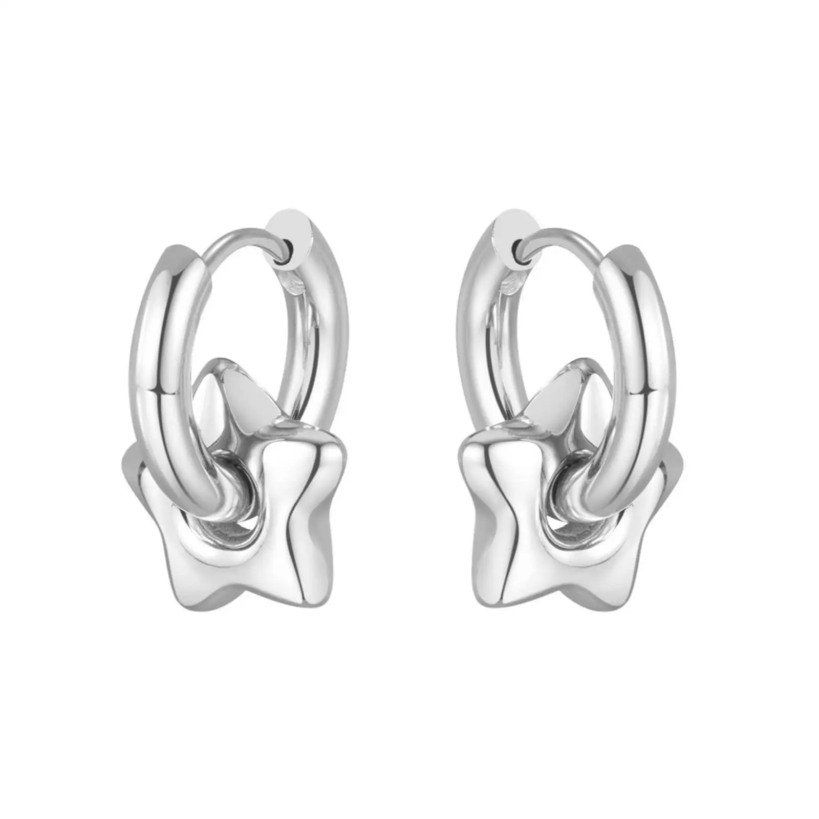 Herzförmige Creolen aus Edelstahl, Stern-Ohrhänger, Modeschmuck, Geschenk für Frauen – Detail 6
