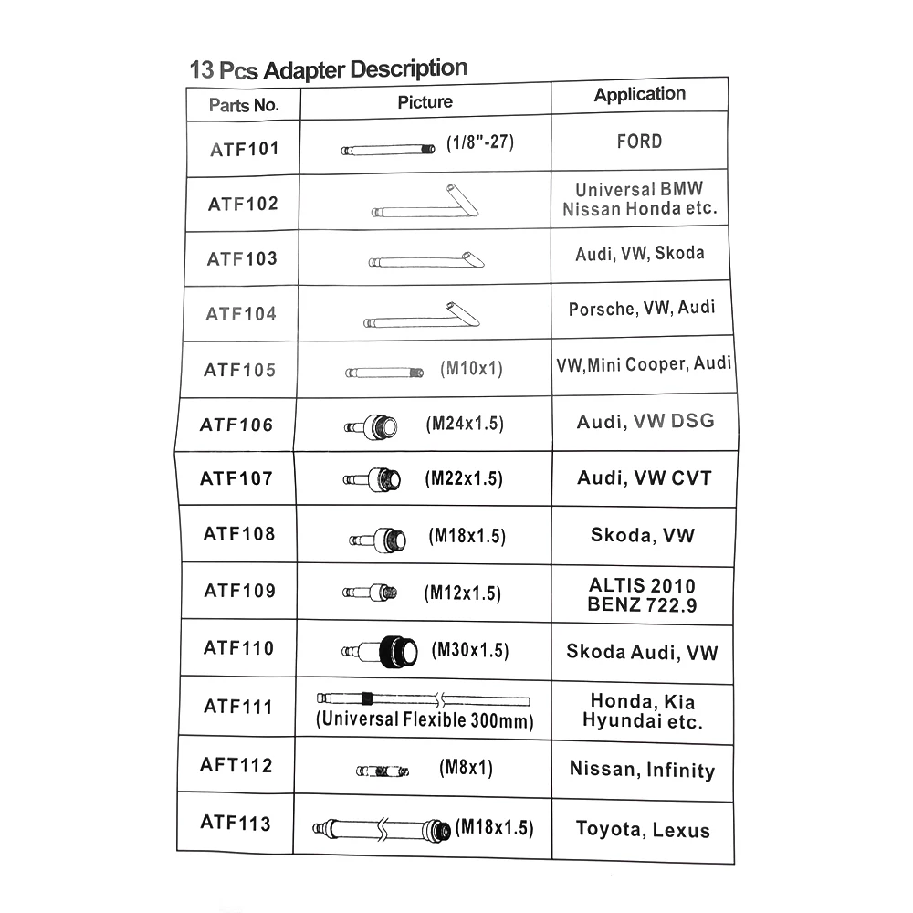 13Pcs Oil Refill Filling Adaptor Set Transmission Service Adapter ATF Transmission Oil Refilling Tool