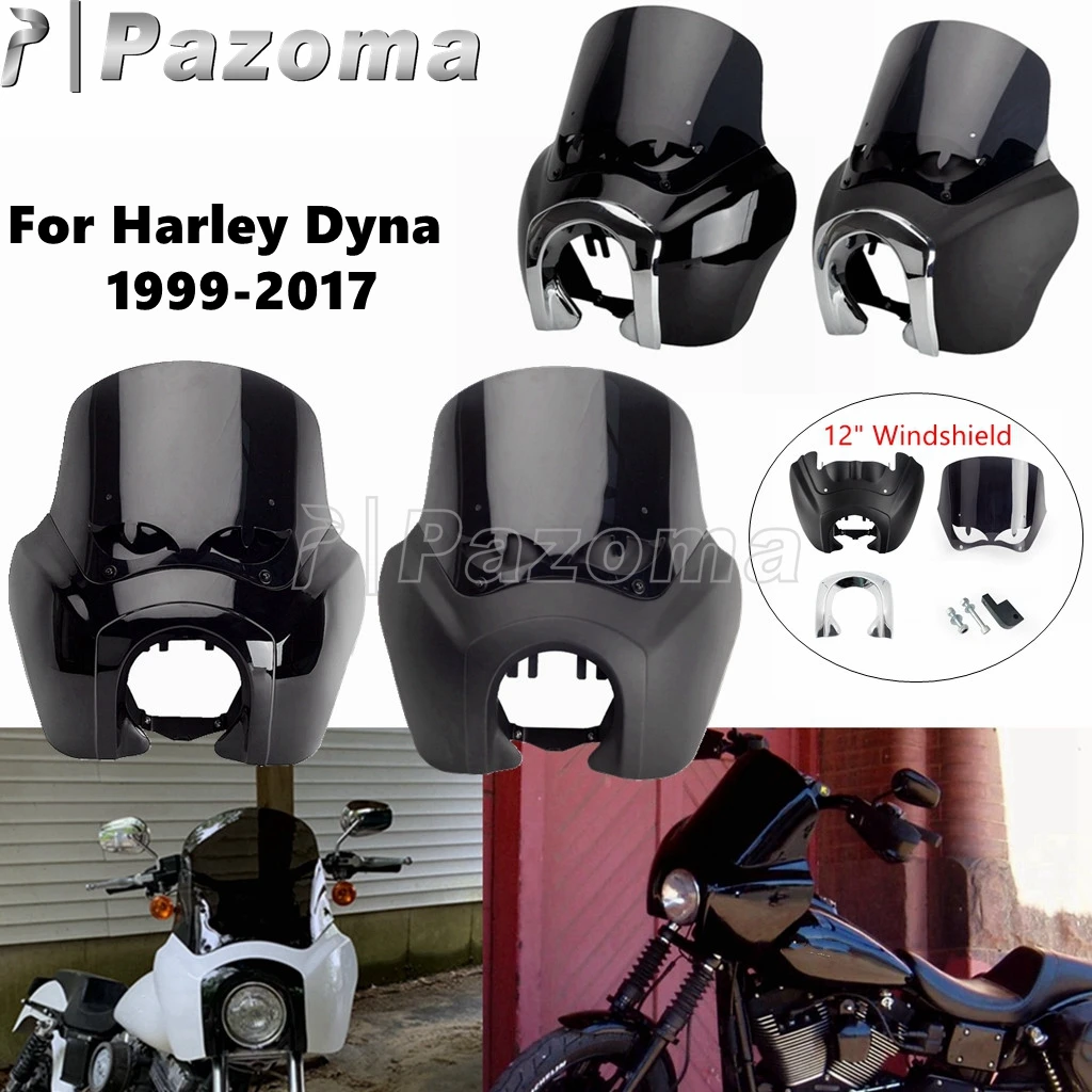 For Harley Dyna Fairing Club Style Headlight Windshield Headlamp Cowl Cover Fits Street Bob Wide Glide Super Glide Fat Bob 99-17