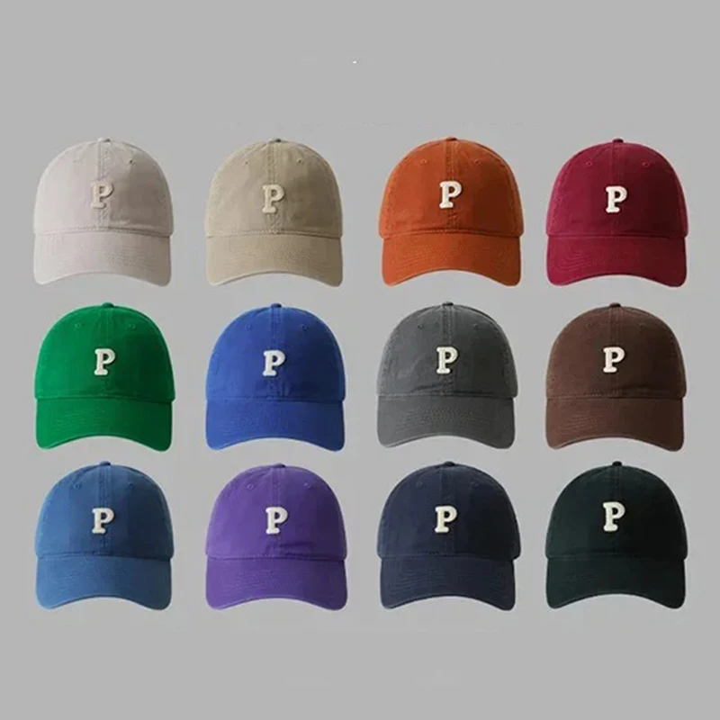Sombreros bordados con letra P, gorras de béisbol para hombres y mujeres, sombreros de sol de algodón informales ajustables, sombreros con visera de Color sólido