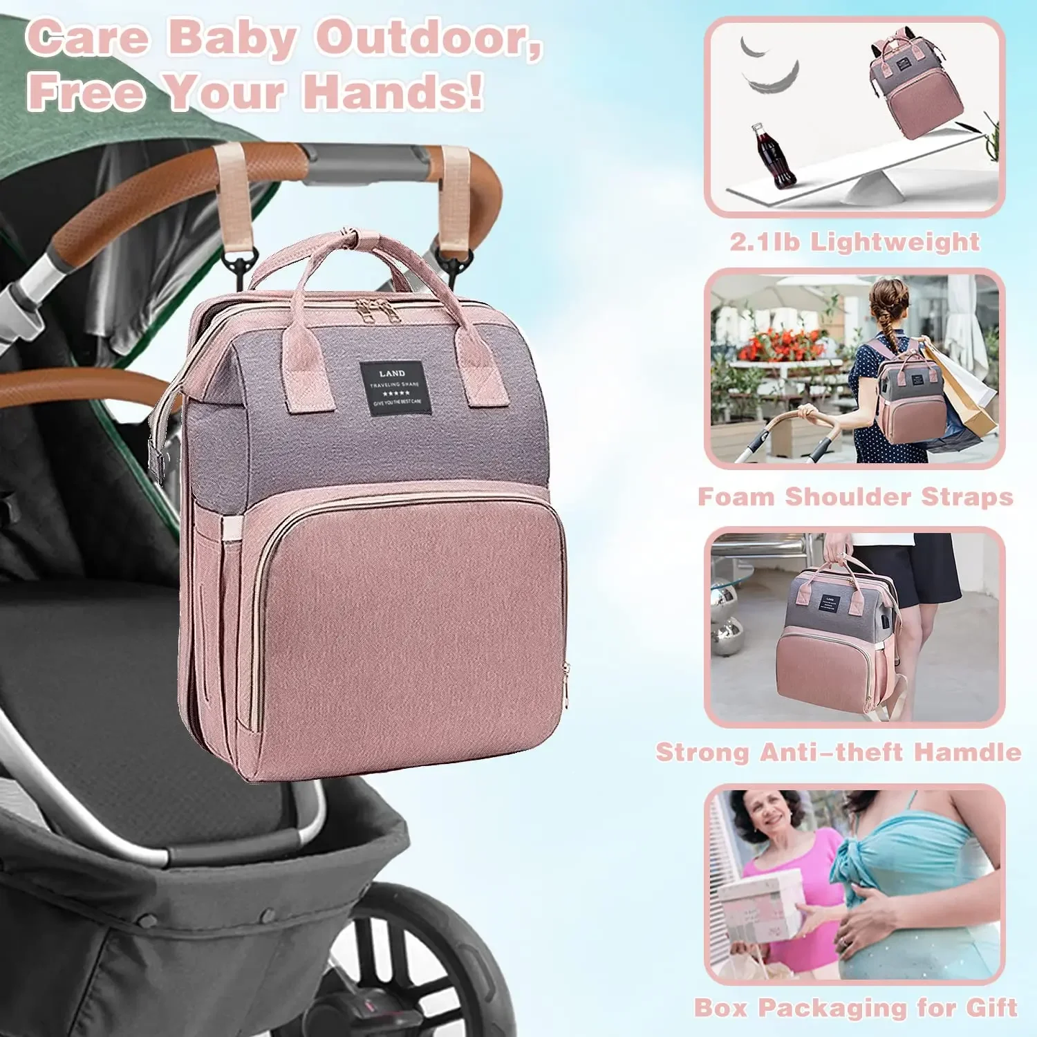 Ultimate Mommy Bag for Travel - Large-capacity Foldable Backpack with Crib Bed and Diaper Bag