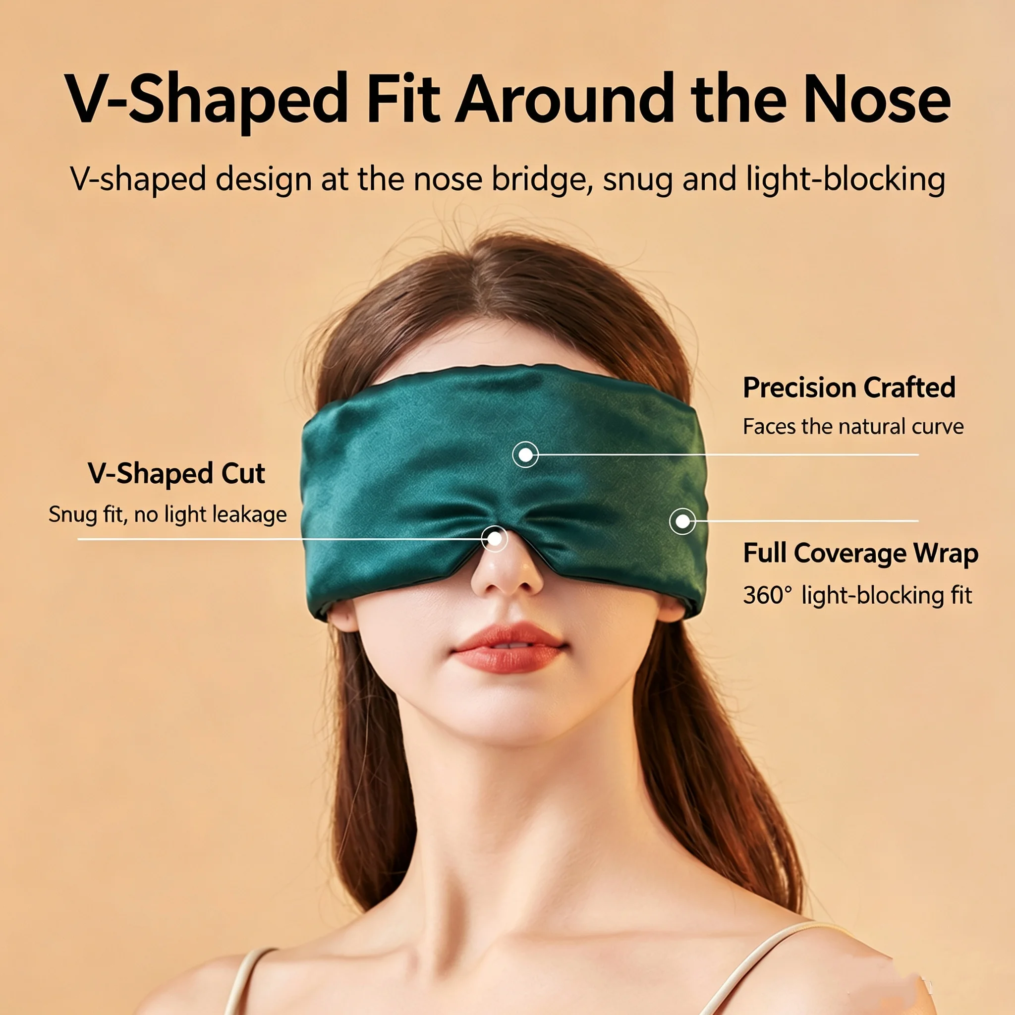 Silky Gravity Sleep Eye Mask 3D Full Light Blocking Eye Cover V Shape Nose Design Soft Blindfold for Travel Nap, Free Ear Plugs