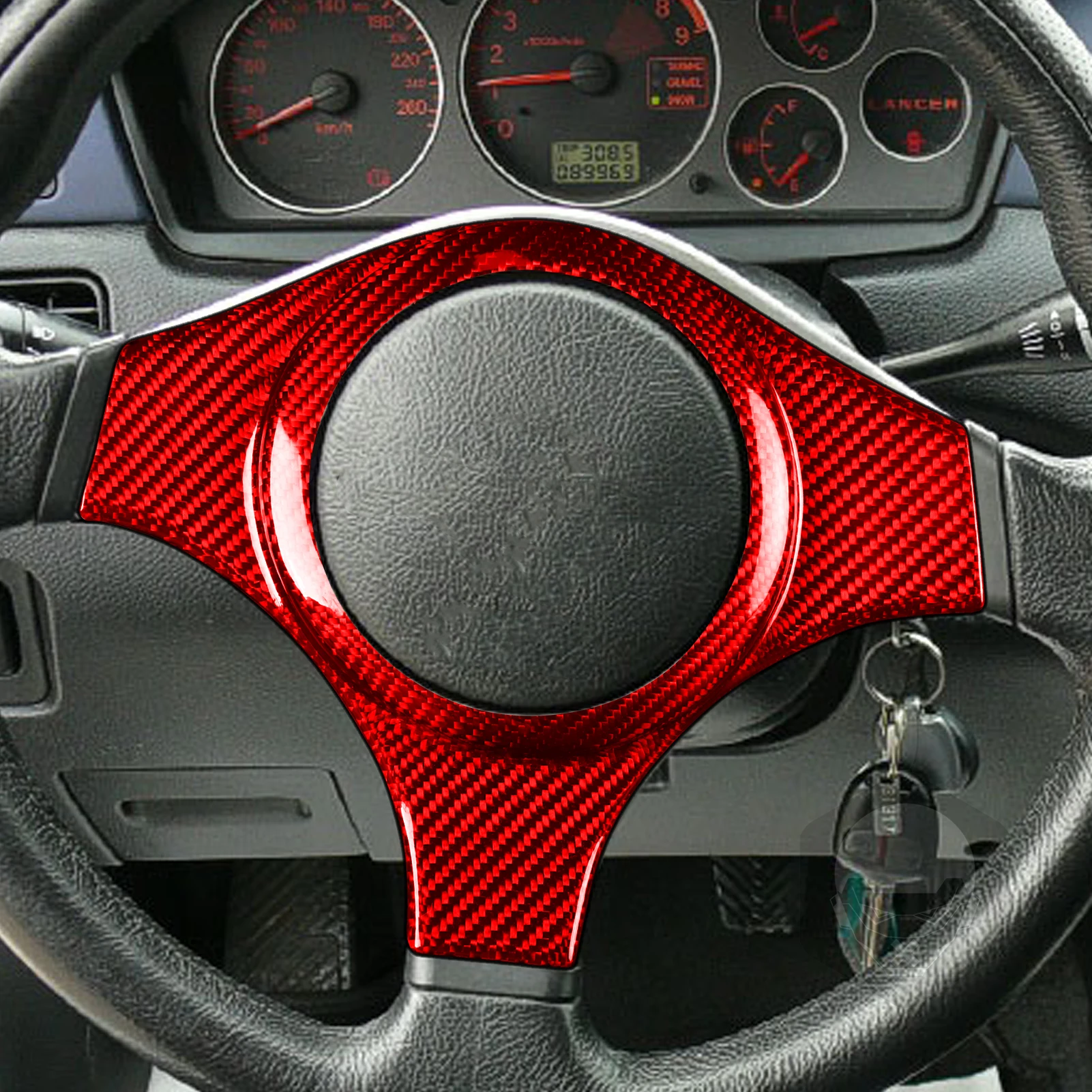 For Mitsubishi Lancer EVO 7-9th 2001-2007 Accessories Carbon Fiber Car Interior Steering Wheel Trim Cap Decorative Protector