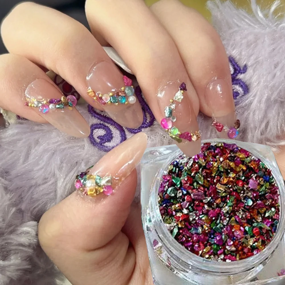 1Box Colorful Gravel Jewelry Nail Decoration 3D Nails Rhinestone Irregular Stones Charms DIY Gems Filling Manicure Accessory&*&