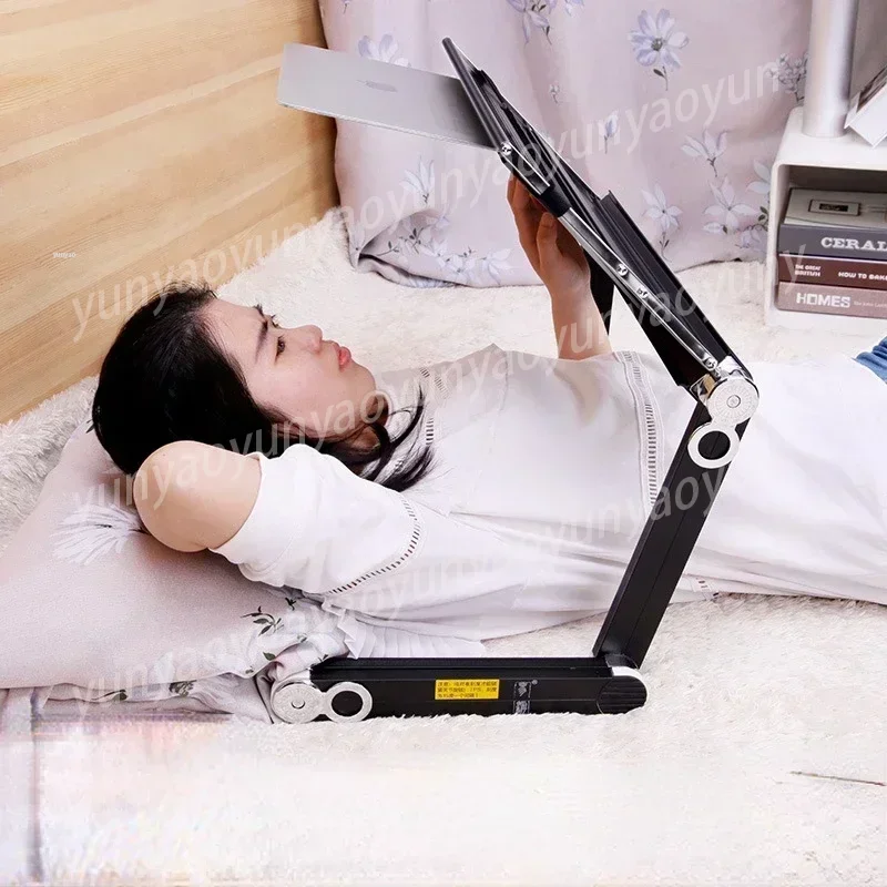Minimalist Aluminum Alloy Laptop Stand Folding Bed Table with Cooling Mesh Liftable Mobile Computer Workstation for Bed Use