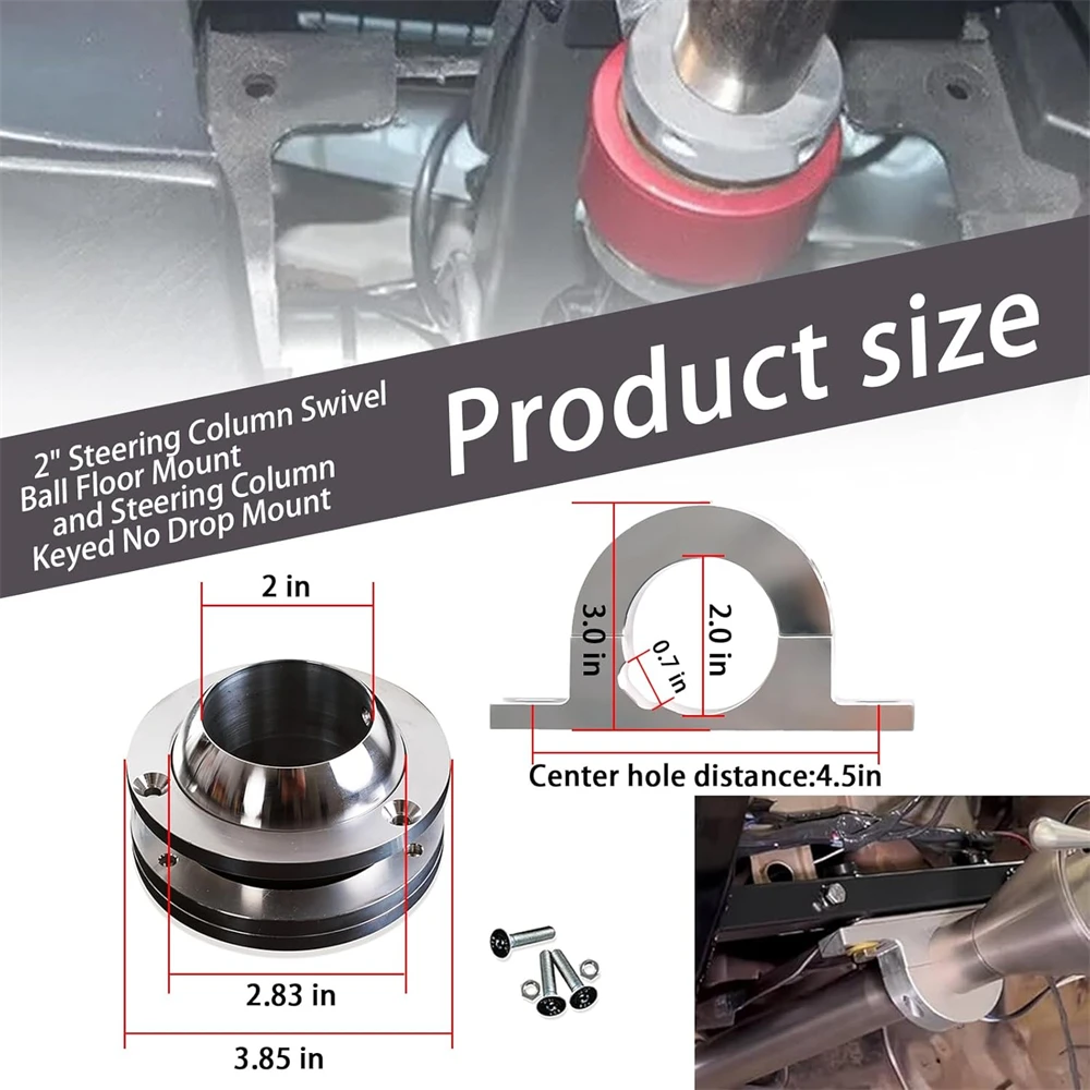 

2" Swivel Base Floor Mount 2" Column Polished Aluminum keyed Steering Column Mount Combo for Vehicles with 2" Steering Columns