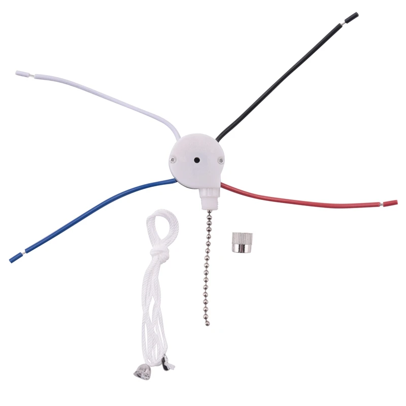 Ceiling Fan Switch Kit 3 Speed 4 Wire, Fan Switch Zipper Speed Control Switch, ZE-208S Pull Wire Switch with Rope Silver