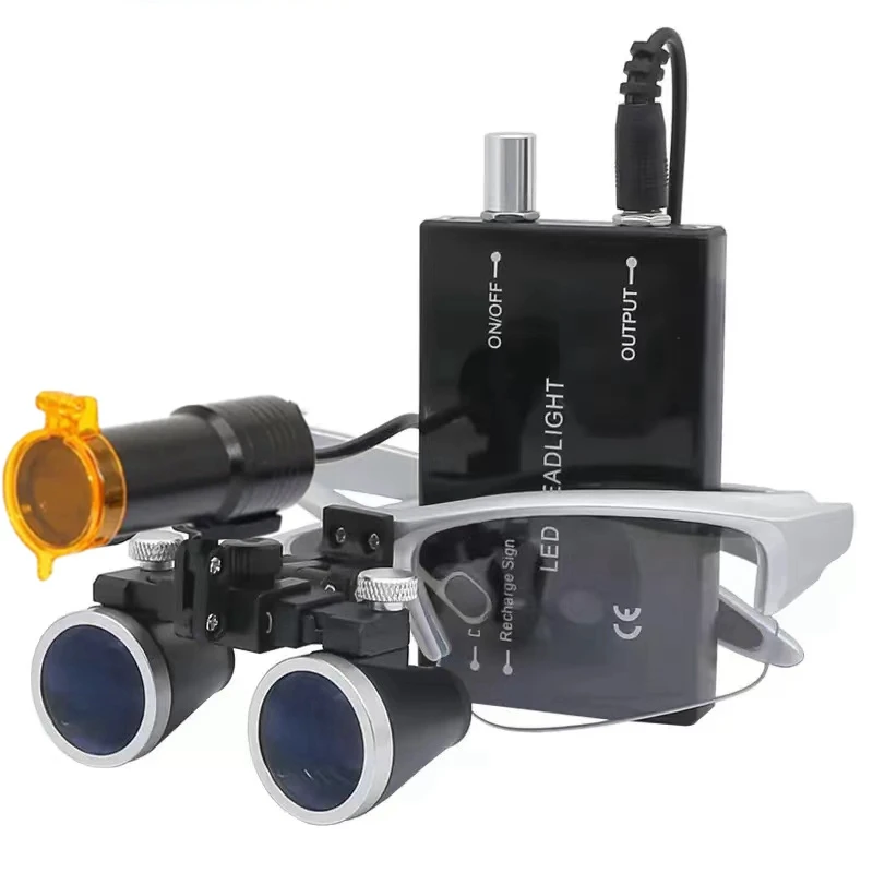 

Dental Binocular Magnifier 2.5X 3.5X Dental Loupes with 5W Medical Headlamp Optical Yellow Filter Magnifying Lupas f Surgertion