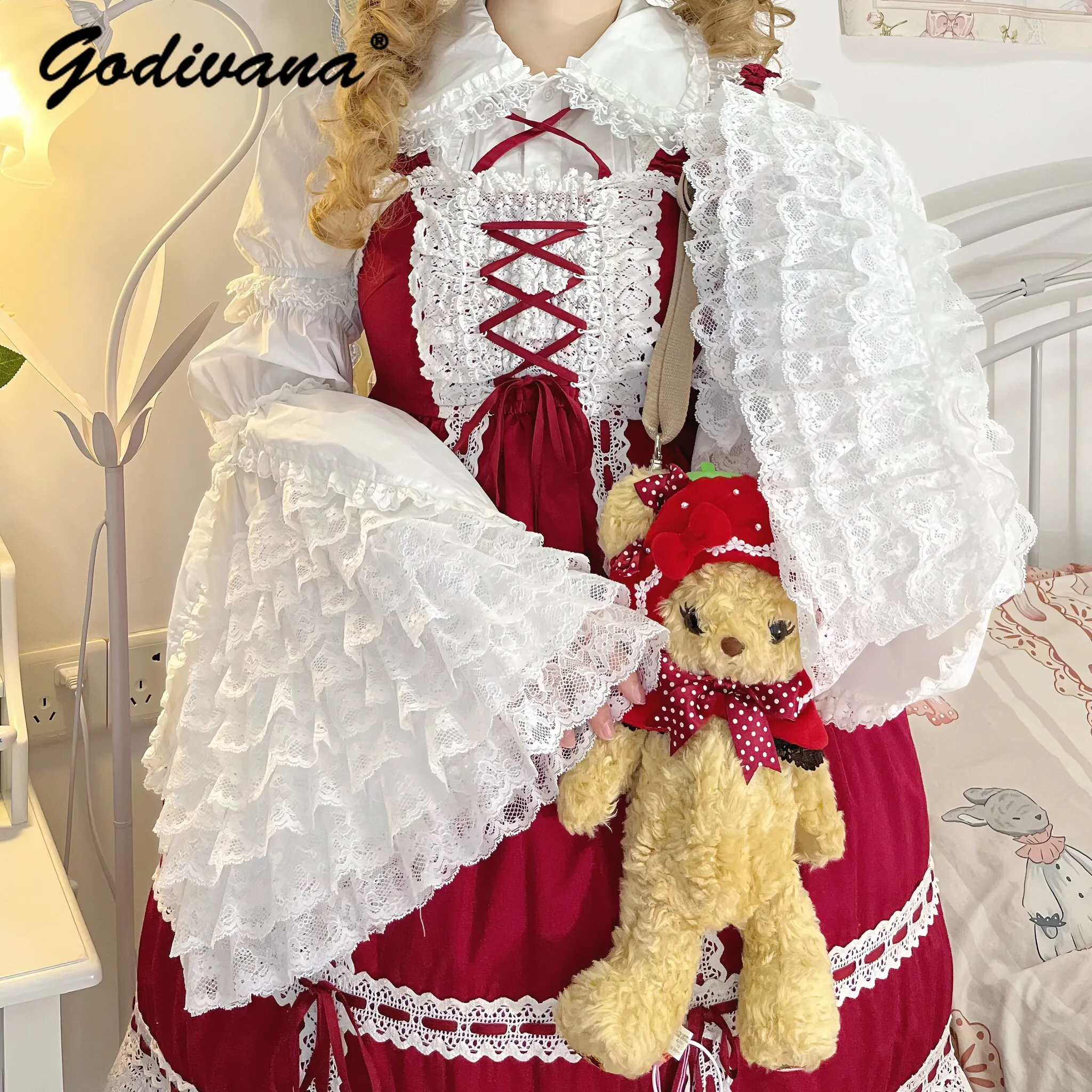 

Original Lolita Inner Shirt New Spring Layer Lace Ruffled Ji Sleeve Peter Pan Collar Cotton Shirt Blouse Sweet Women's Blusas