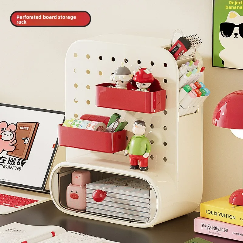 

Desktop Hole Board Shelf Multifunctional Stationery With Drawer Cosmetics Home Desk Workstation Storage Box