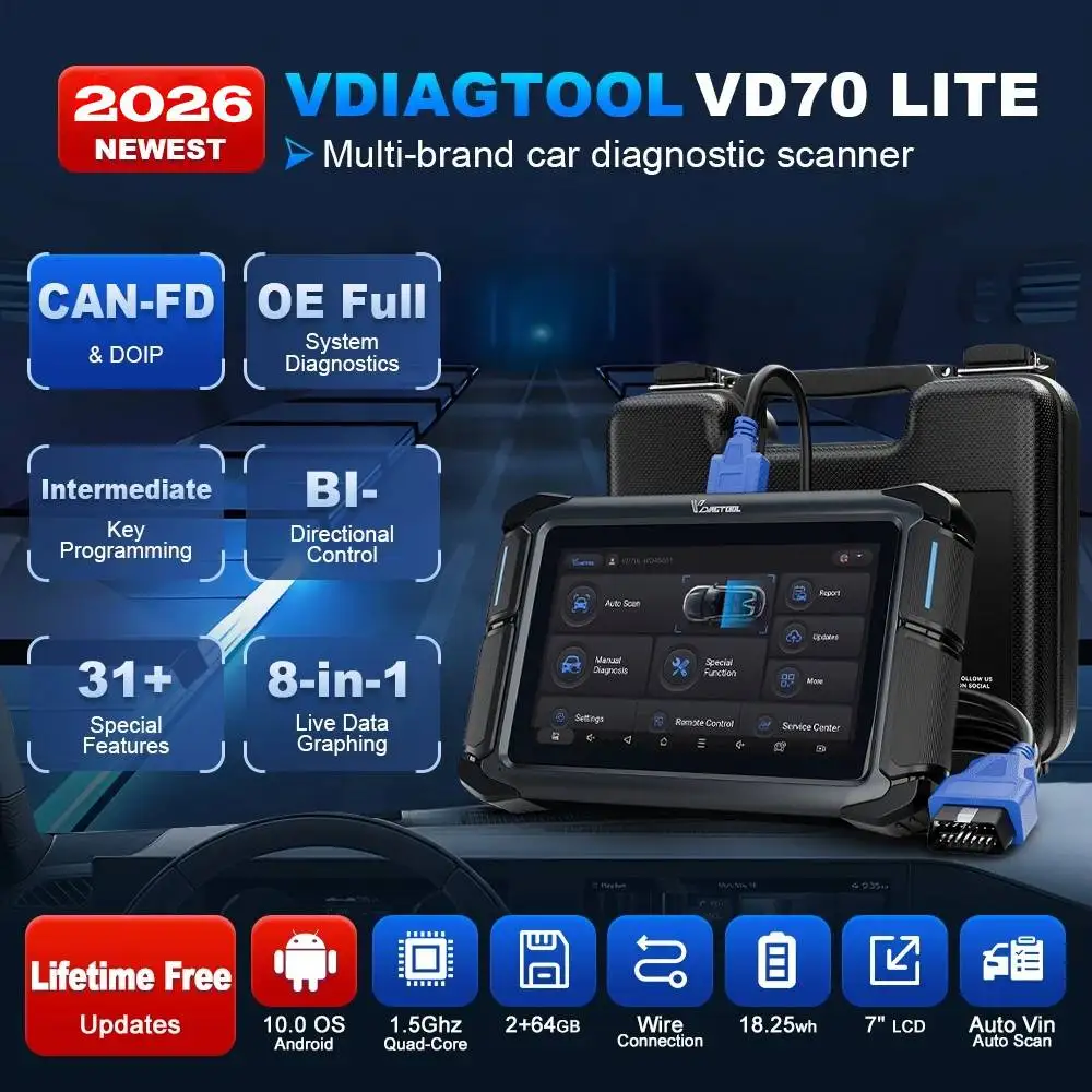 EU UK VD70Lite Bidirectional Scan Tool Professional Obd2 Key Programming Scanner for All Cars with 31+ Resets