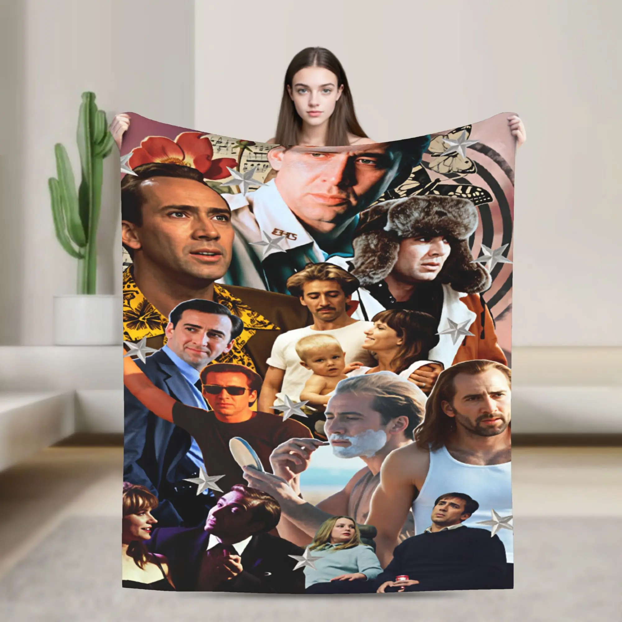 Nicolas Cage Picture Collage Blanket Quality Super Warm  Bedding Throws Winter Travel Office Couch Bed Fashion Bedspread