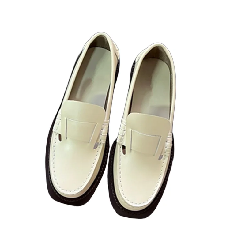 

Withered British Retro Cowhide Loafers Shoes Women Minimalist Handmade Square Toe Flat Shoes Commuting Casual Loafers