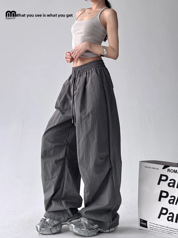 

Женские повседневные брюки с высокой талией и широкими штанинами, весна-лето, новые, свободные, в пол, рабочие, однотонные, с завязками