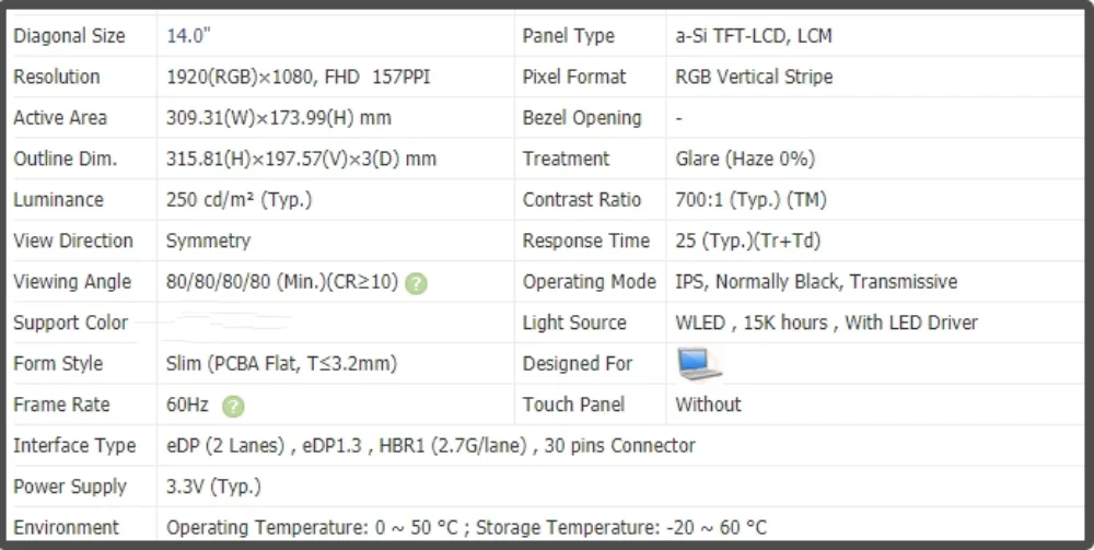 LP140WFA-SPC4 LP140WFA SPC4 14 inch LCD Screen Display IPS Panel FHD 1920x1080 Non-touch