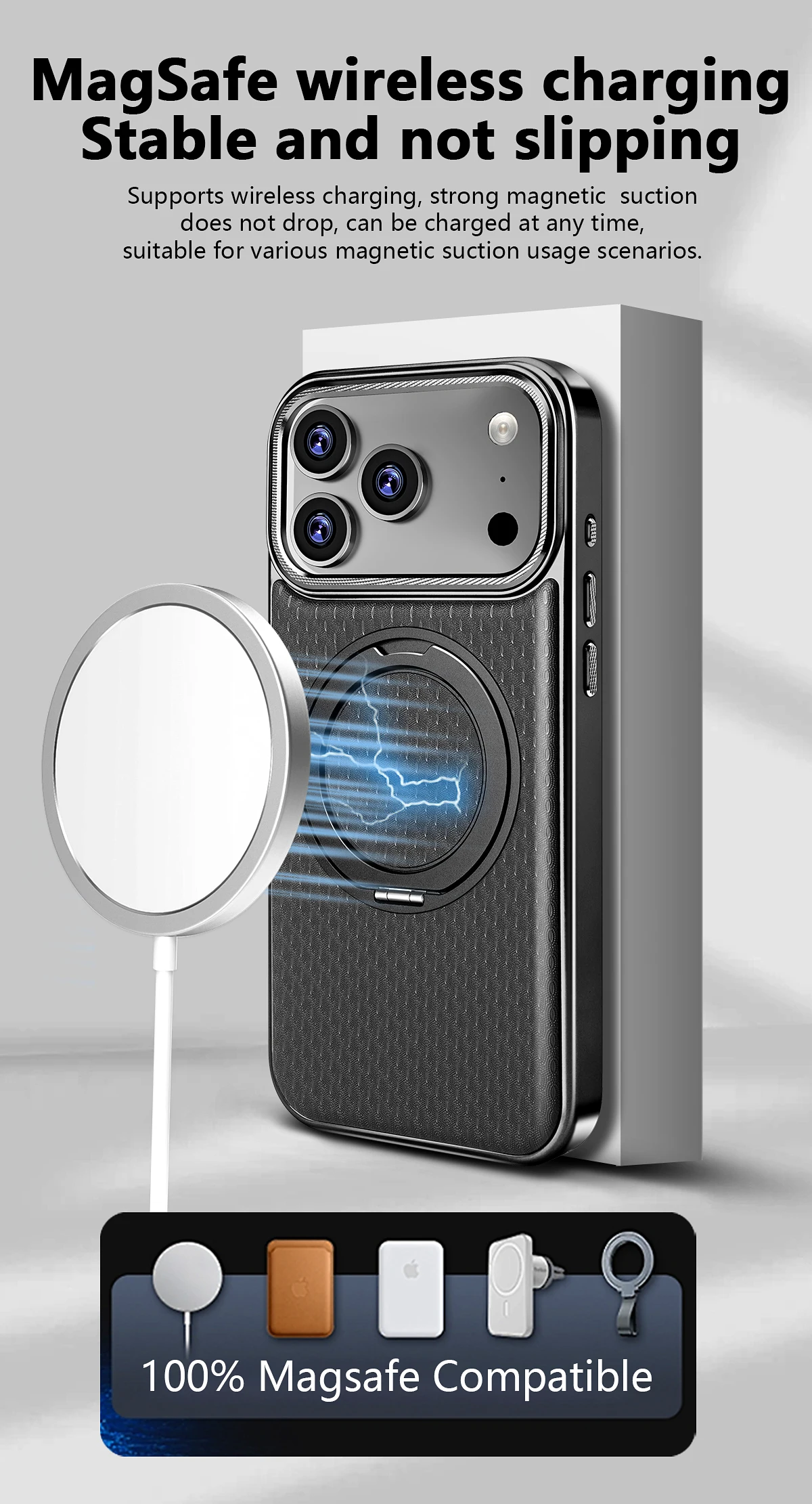 Leather Case for iPhone 15 14 13 18 Pro Max 12 16 Plus Magnetic Wireless Metal Ring Charging Solid Color 17 Air Cover Case