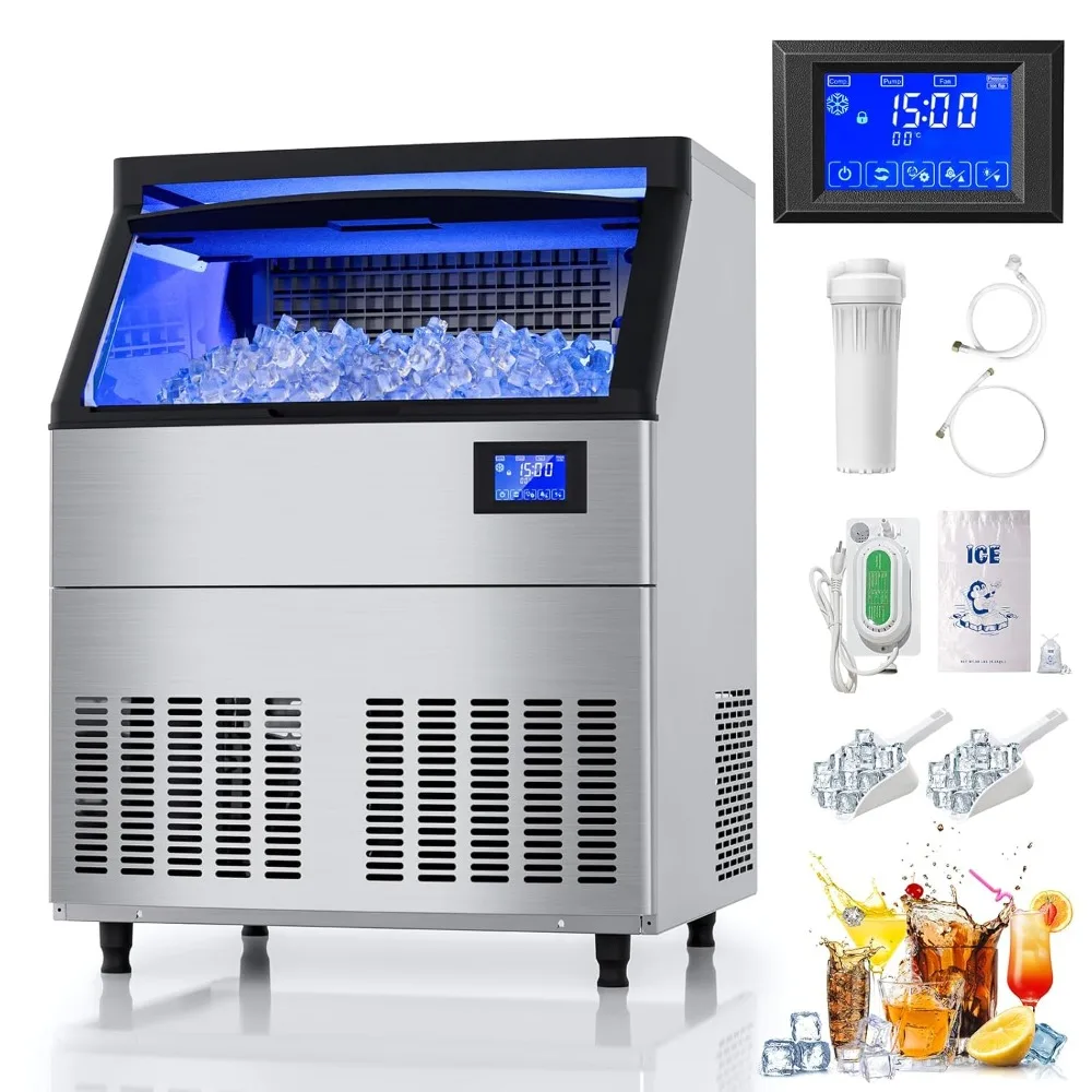 HAOYUNMA-Máquina De Gelo Comercial, 26 "Undercounter Ice Maker, Aço Inoxidável, 200Lbs/24H, com 80Lbs De Armazenamento