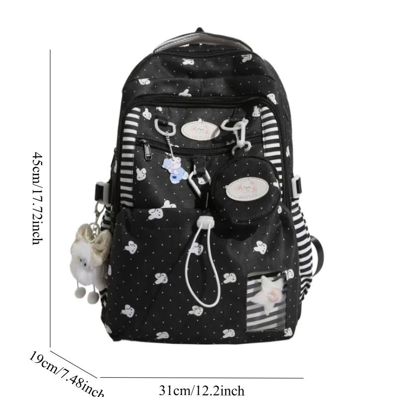 Fashion Dot Nylon Backpack Women Large Capacity Middle High School Students Schoolbag Multiple Compartments Computer Bag