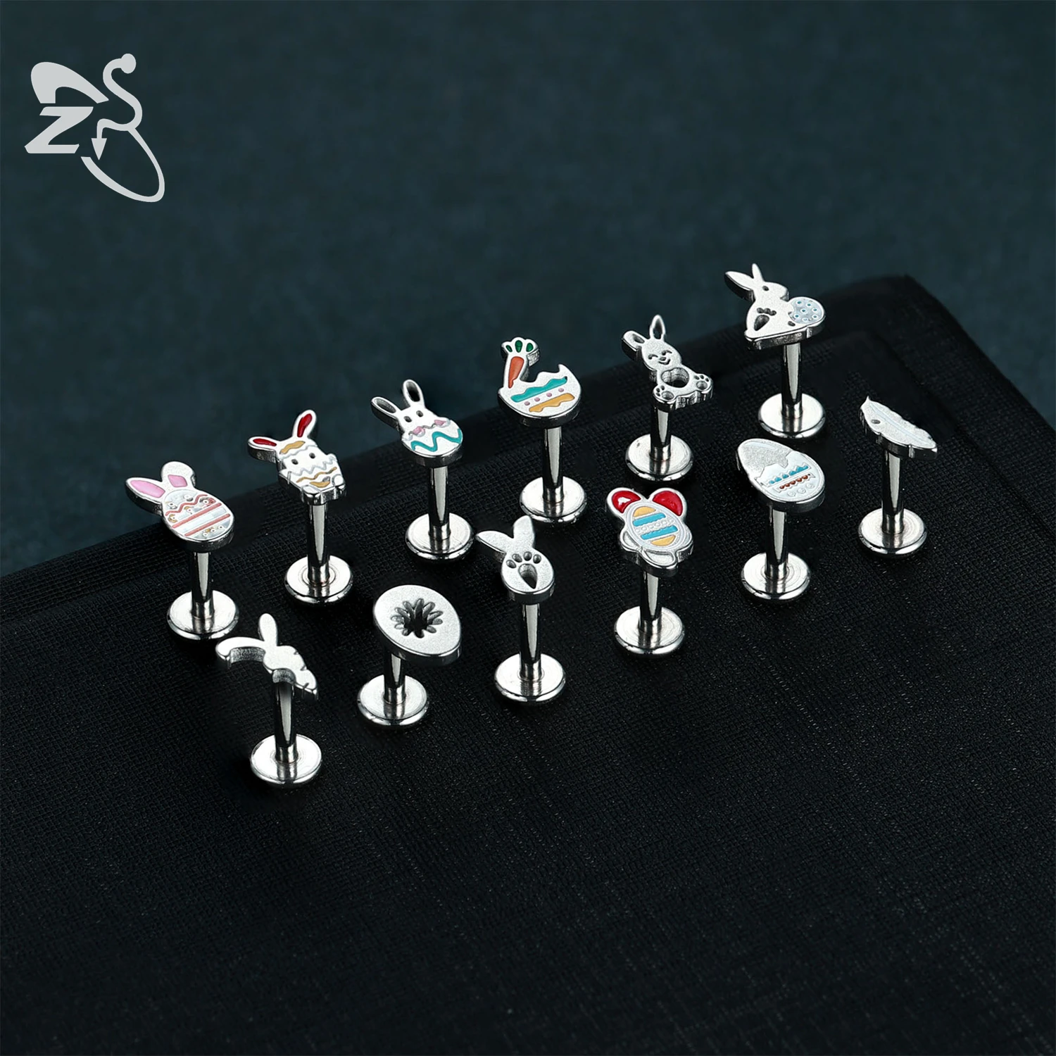 ZS 1 Piece 16G Stainless Steel Easter Labret Lip Piercing Women Men Bunny Egg Ear Cartilage Tragus Helix Piercings Jewelry 6/8MM