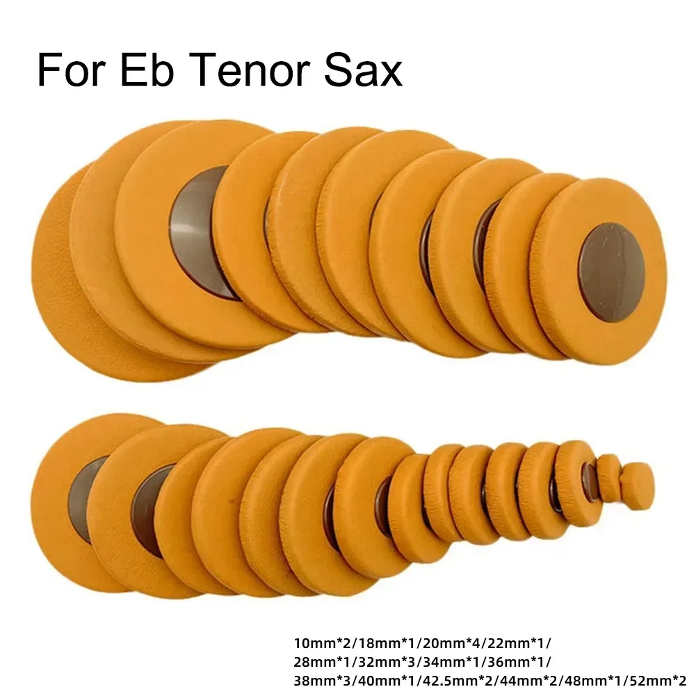 25Pcs Eb For Tenor Sax Leather Pads 14 Sizes From 8.5mm To 46mm Replacement Accessories Brown Saxophone Sound Hole Pad Accessory