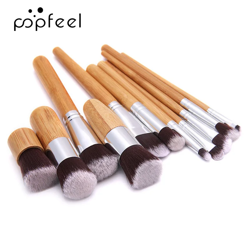 11Pcs Bamboo Handle Makeup Brushes Set Foundation Eye Shadow Blush Highlighter Concealer Brush Female Beauty Tool Make Up Kit