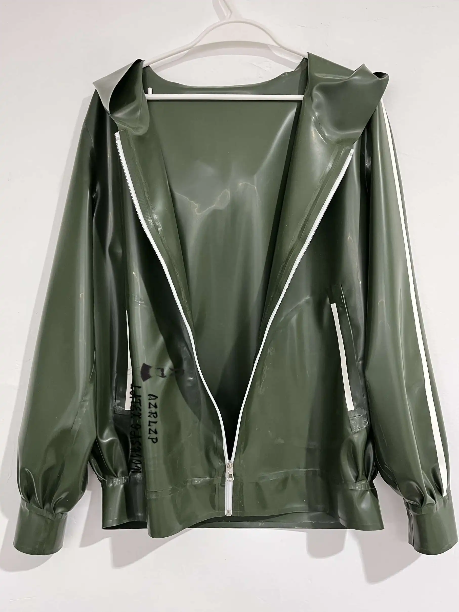 

Military Green Latex Sports Jacket / Rubber Hoodie