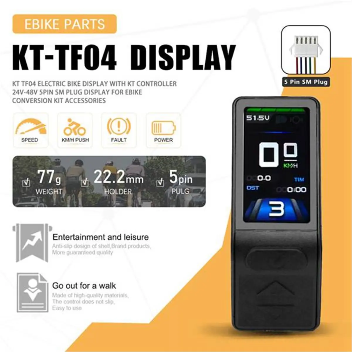 ABPF Ebike Display KT Mini TFT TF04 24V -48V SM Plug Electric Bicycle Conversion Kit Space-Saving Boost Function view 3