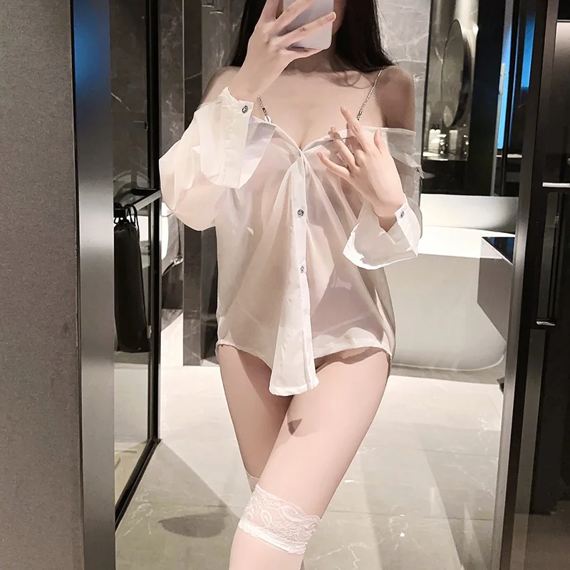 

Нижнее белье на бретельках, шифоновая прозрачная рубашка, ночная рубашка, униформа, искушение, ночная рубашка, страсть, нет необходимости снять