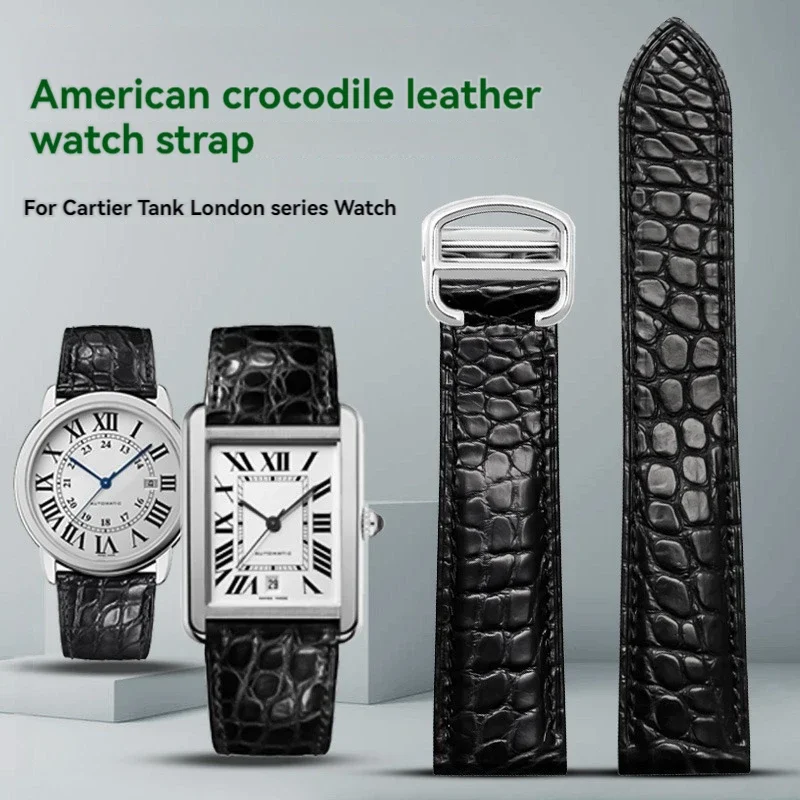 

Black Brown watchband For Cartier crocodile strap Genuine leather tank Solo key London calibo Men's bracelet 20 22 23 24mm 25mm